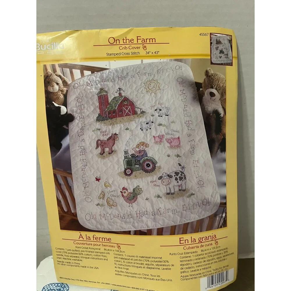 Bucilla On The Farm Crib Cover Embroidery Kit 34X43 Cozy Baby Nursery Decor